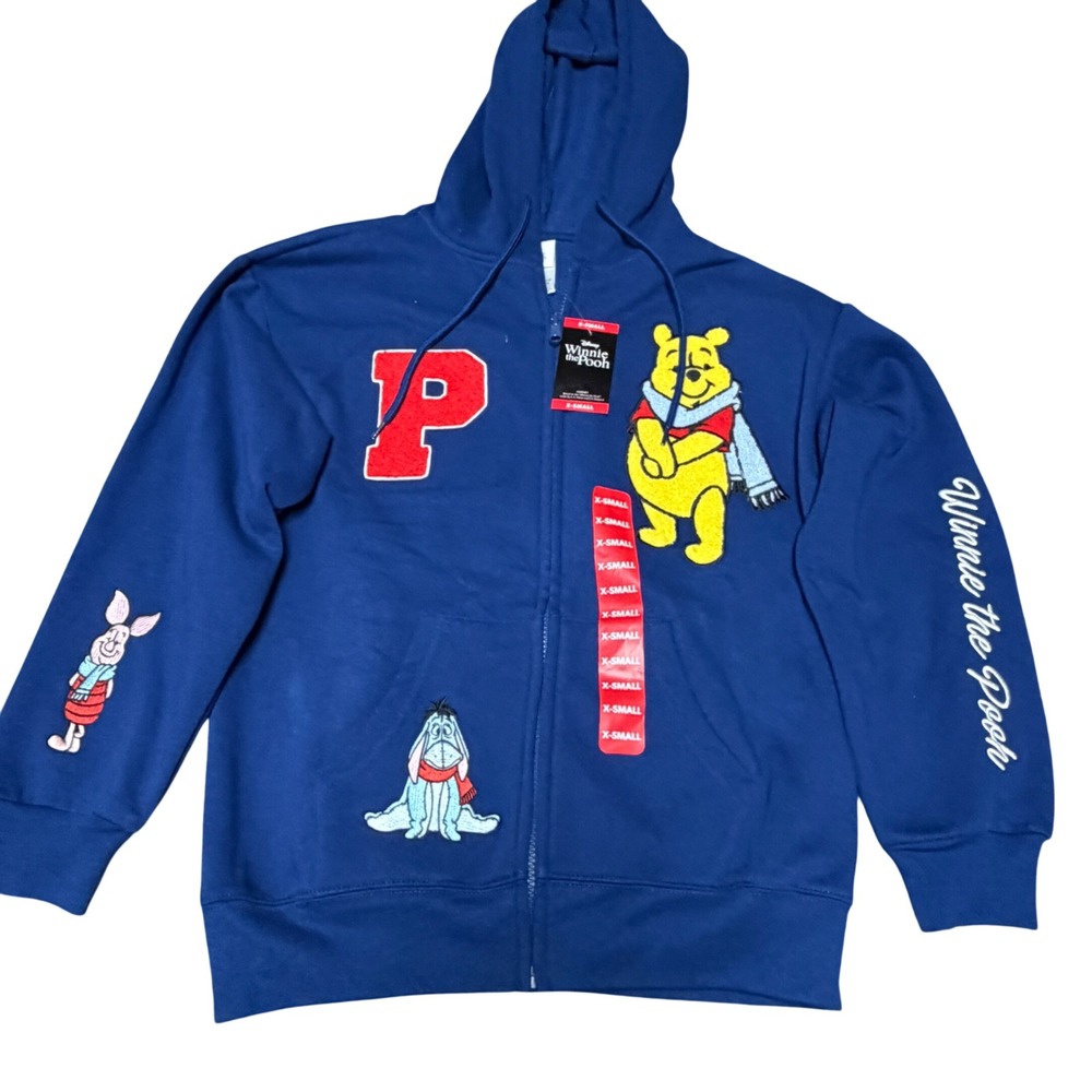 Disney Winnie the Pooh Full Zip Hoodie‎ Chenille Patches XS